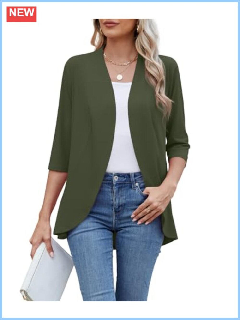 KUOTAI Women's 3/4 Sleeve Open Front Cardigan Lightweight Kimono Coverup